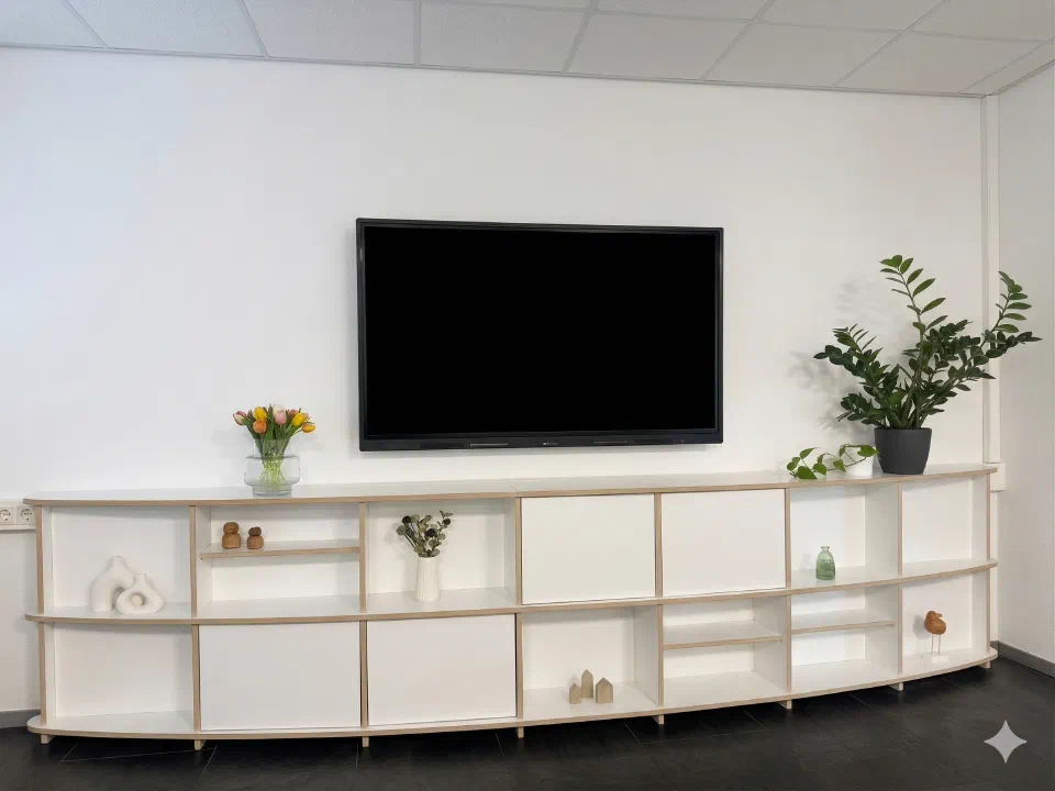 Kanzleiraum mit Sideboard, Bildschirm und Pflanzen