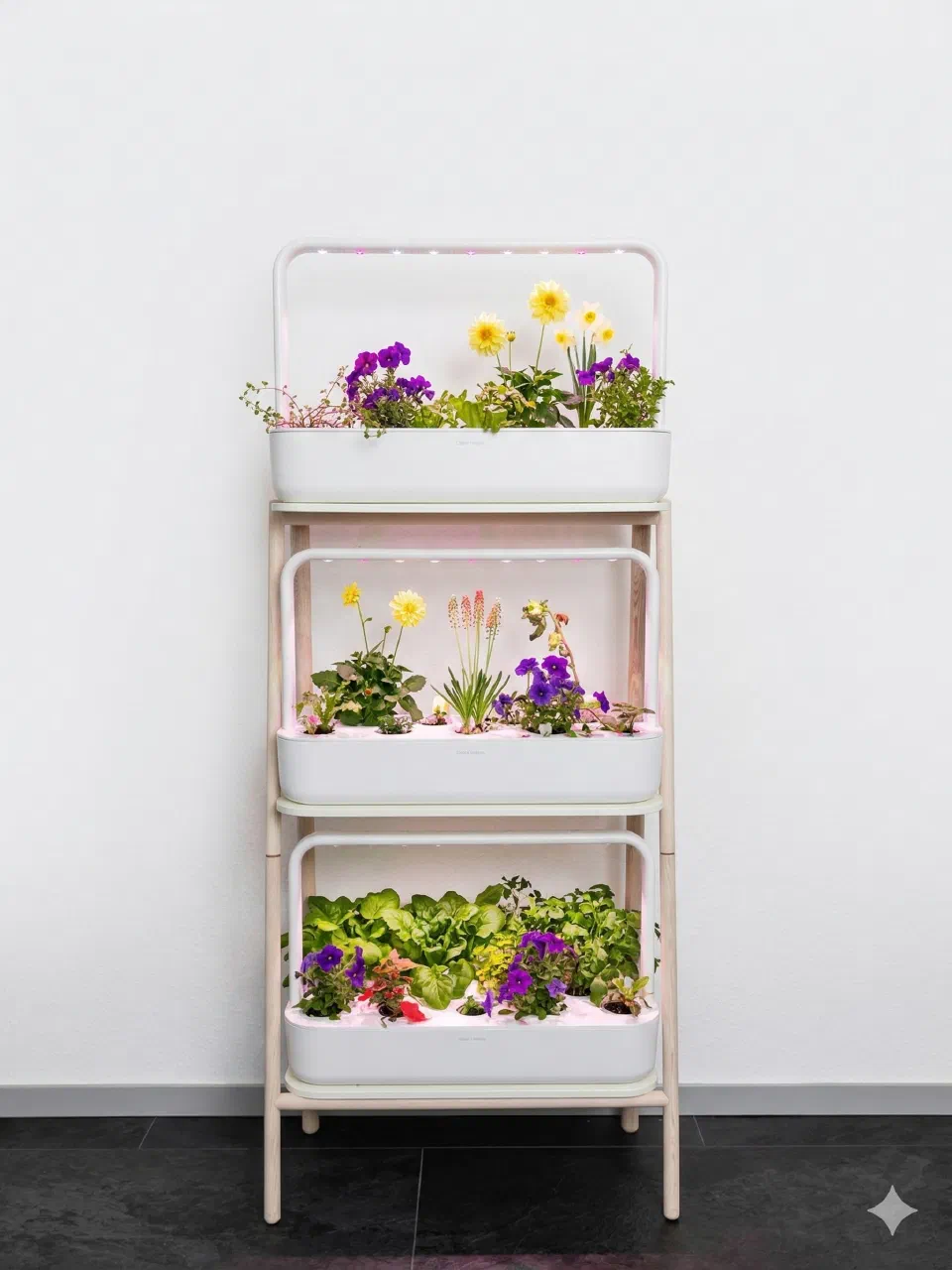 Pflanzenregal mit Blumen in der Kanzlei
